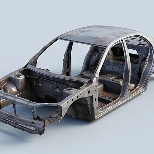 Daļēji izjaukta automobiļa virsbūve pārstrādei